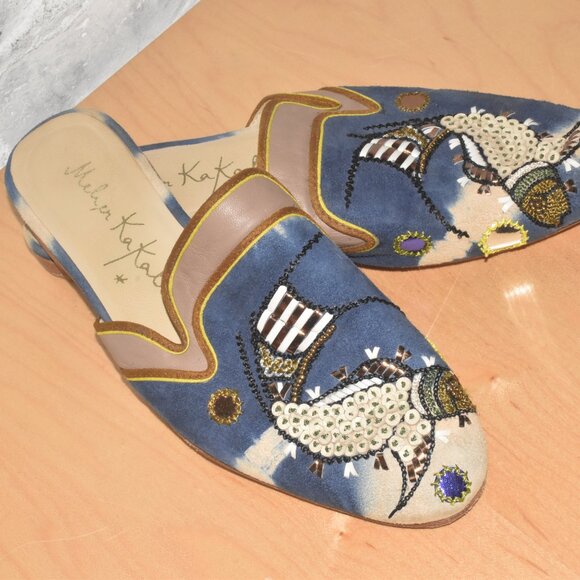 MEHER KAKALIA Slip on Perfect Fish Sequin Suede Leather Shoes Made in Spain - 38 - Picture 2 of 7